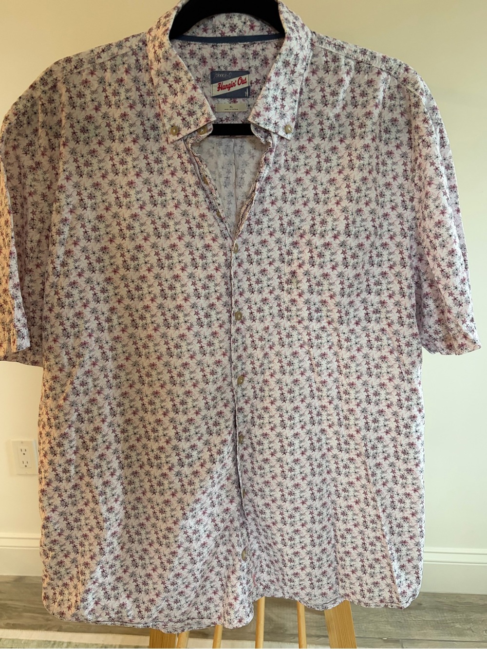 johnnie-O White Short Sleeve Button-Down with Pink and Blue Floral Print